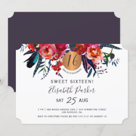 Convite Doce festa de aniversário de 16 anos com floral mo