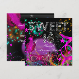 Convite Doce Festa de Aniversário Mascarada Sweet 16 Rosa 