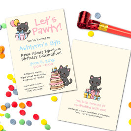 Convite Doce Festa de aniversário Negra de Gato Kawaii
