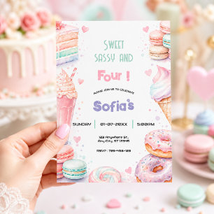 Convite Doce Festa de Aniversário Sassy Pastel Menina Fofa