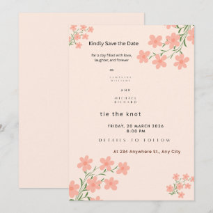 Convite Doce Flor de Pêssego Save the Date – Minimalista C