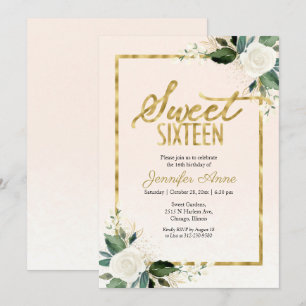 Convite Doce Floral Delicado Branco Bege Floral