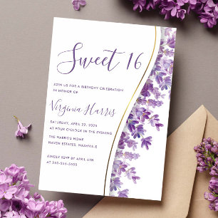 Convite Doce Floral Lavanda Roxo Dezesseis e Dezesseis e D