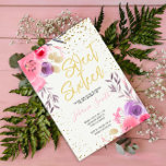 Convite Doce Floral Púrpura Rosa Dourado, Doce Sessenta An<br><div class="desc">Celebre seus 16 doces em estilo radiante com este Dourado, rosa e roxo Convite de Aniversário Floral! Apresentando vibrantes florações de aquarelas em tons de lavanda e de pincel, aliados a sotaques de ouro que brilham, este design reúne elegância, encanto e brilho jovem. Perfeito para festas de jardim, jantas formais,...</div>