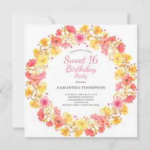 Convite Doce Floral Rosa 16 Aniversário