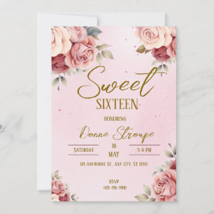 Convite Doce Floral Rosa Dezesseis