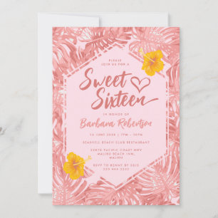Convite Doce Floral Rosa Rosa-Rosa-Tropical Girly Dezessei