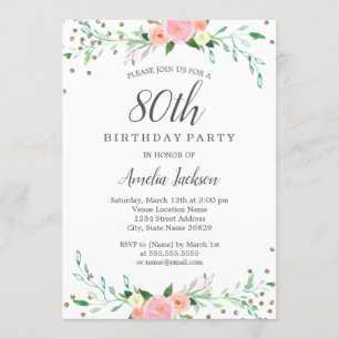 Convite Doce Floral Sparkle Confetti 80 Festa de aniversár