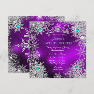 Convite Doce Floresta de Inverno Roxo Azul Turquesa Sweet 