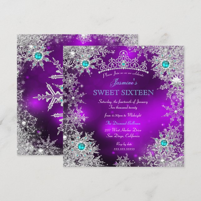 Convite Doce Floresta de Inverno Roxo Azul Turquesa Sweet  (Frente/Verso)