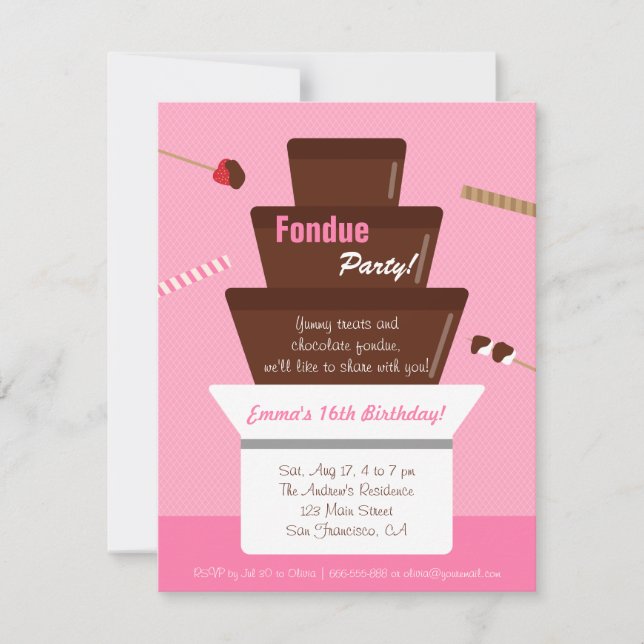 Convite Doce Fonte de Fondue Festa de Aniversário das Meni (Frente)