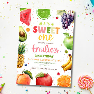 Convite Doce Fruta de 1º Aniversário Festa de Verão para M