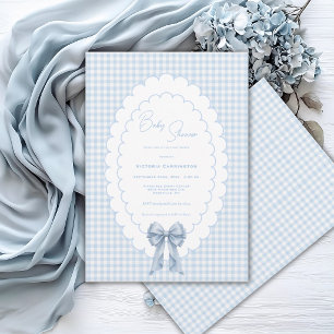 Convite Doce Gingham Branco Azul Vintage Baby Shower1