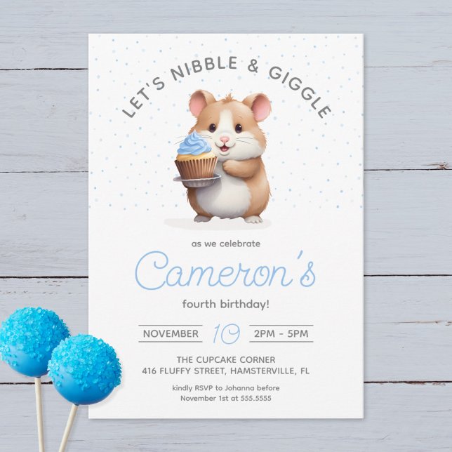 Convite Doce Hamster, Aniversário da Criança Cupcake Azul (Criador carregado)