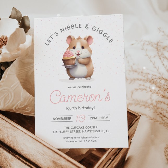 Convite Doce Hamster, Cupcake rosa Aniversário da Criança (Criador carregado)