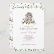 Doce Hedgehog Watercolor Chá de fraldas Floral