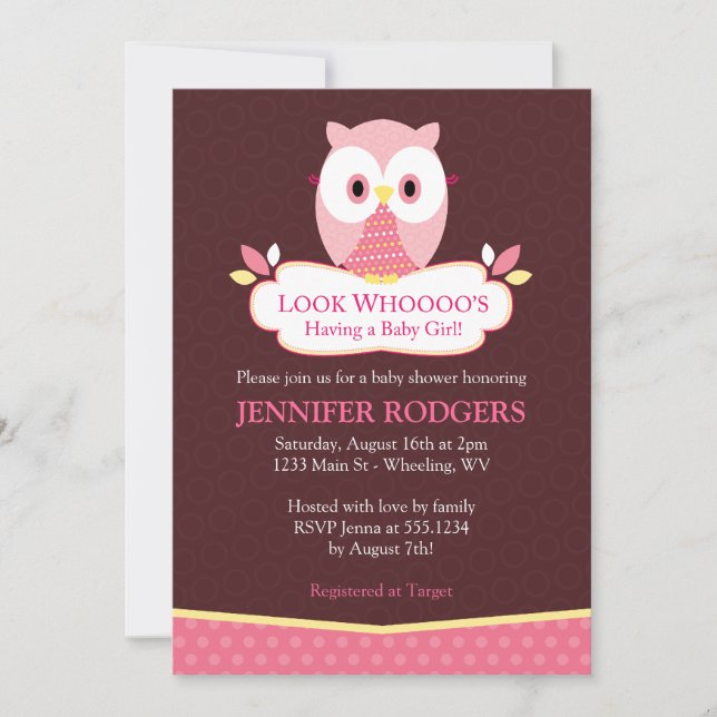 Convite Doce Hoot Owl Baby Shower - Rosa (Frente)
