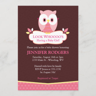 Convite Doce Hoot Owl Baby Shower - Rosa