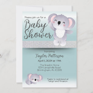 Convite Doce Koala Bears Teal Gender Neutrace Chá de frald