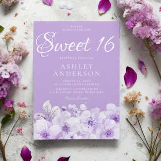 Convite Doce Lavanda Violeta Doce Aniversário de 16 Anos