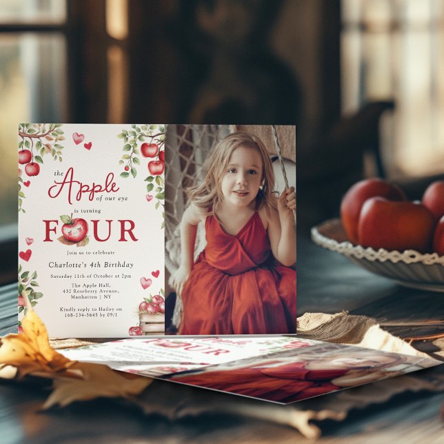 Convite Doce Maçã Dos Nossos Olhos |  Foto 4º Aniversário (Criador carregado)