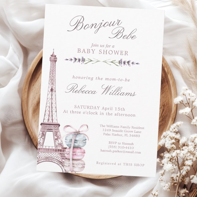Convite Doce Macaron Bom Dia Bebê Paris Chá de Bebê (Criador carregado)