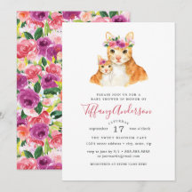 Doce Mamãe e Gatinho Floral Chá de Bebê