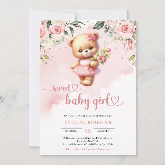 Convite Doce menina aquosa urze peluda peluda borla floral (Frente)