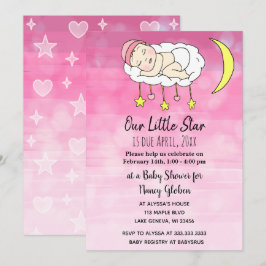 Convite Doce menina de estrelas rosa e luas