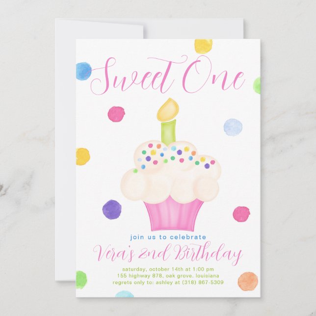 Convite Doce Menina Primeiro Aniversário (Frente)