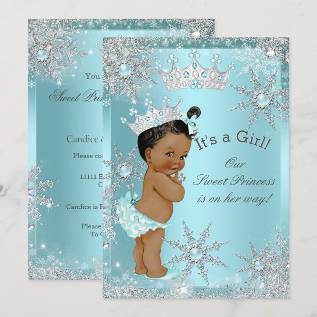 Convite Doce Menina Princesa Chuvada de Bebê Azul Étnico (Frente/Verso)