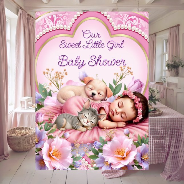 Convite Doce Menina Rosa Festa de Bebê Cachorrinho Gatinho (Criador carregado)