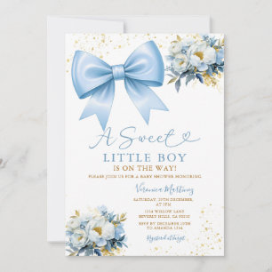 Convite Doce Menino Azul Laço Coquette Floral Chás Bebê