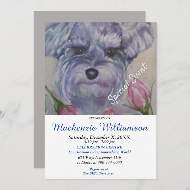 CONVITE DOCE MINI SCHNAUZER PUPPY DESEJA FELIZ ANIVERSÁRIO (Frente/Verso)