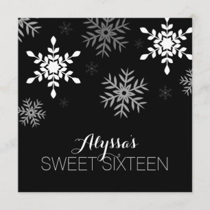 Convite Doce moderno 16 dos flocos de neve do preto do