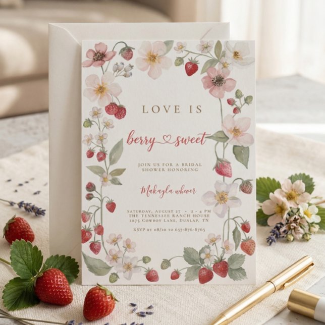 Convite Doce Morango Floral Chá de Noiva (Criador carregado)