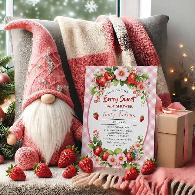 Convite Doce Morango Rosa Floral Chás de Bebê | (Criador carregado)