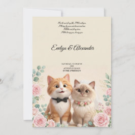 Convite Doce Noiva e Noivo Gato 3D em Creme para Casamento