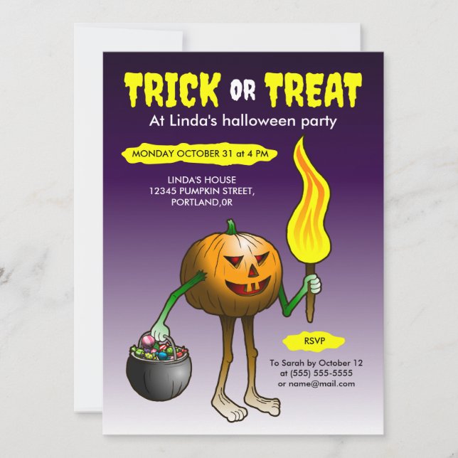Convite Doce ou Travessura com Jack O'lantern (Frente)