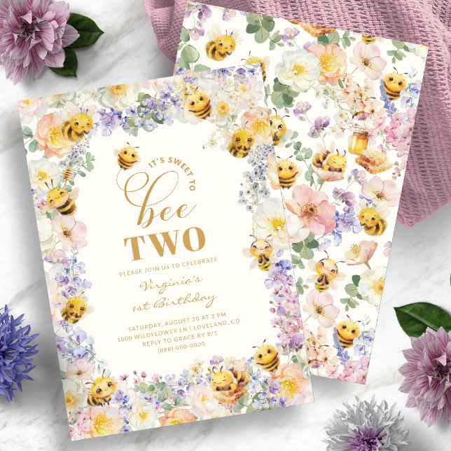 Convite Doce Para Ser Dois Aniversário (Sweet To Bee Two Birthday Invitation
)