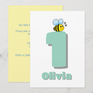 Convite Doce para Ser Um 1º Aniversário Abelha Bumble Fofa