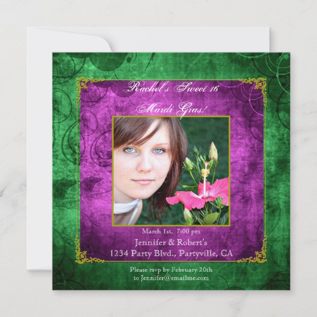 Convite Doce partido de um carnaval de 16 aniversários (Frente)