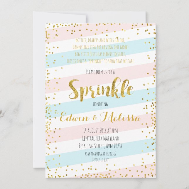 Convite Doce Pastel Baby Sprinkle Invitationbaby,chá,s (Frente)