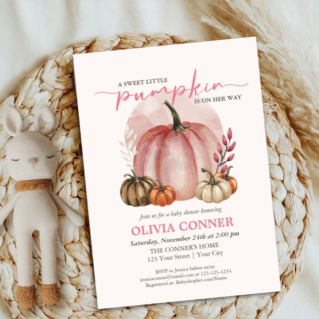 Convite Doce Pequena Abóbora Outono Rosa Churrasco de Bebê (Criador carregado)