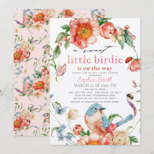 Convite Doce Pequena Birdie Rosa Floral Menina Chamada Beb