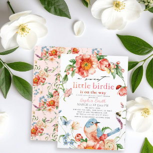 Convite Doce Pequena Birdie Rosa Floral Menina Chamada Beb