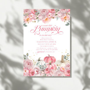 Convite Doce Pequeno Abóbora Rosa Floral Outono Chá de Beb