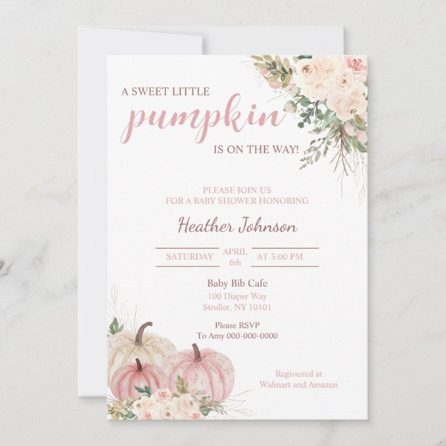 Convite Doce Pequeno Chá de fraldas de outono de Abóbora (Frente)