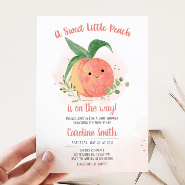 Convite Doce Pequeno Chá de fraldas de Pêssego (Sweet Little Peach is on the Way Baby Shower Invitation)