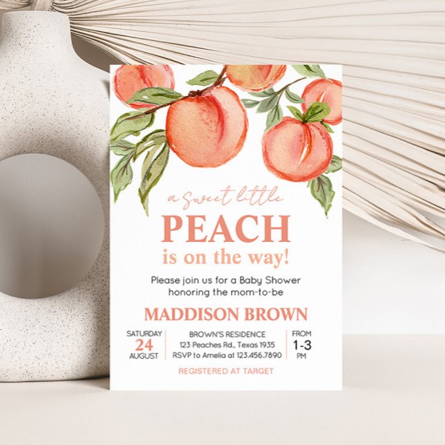 Convite Doce Pequeno Chá de fraldas de Pêssego (Peach Summer Baby Shower Invitation)
